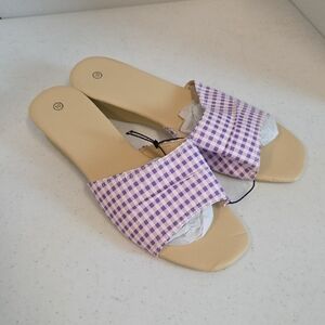 Lilac Gingham Slide Sandals - Women Size 10